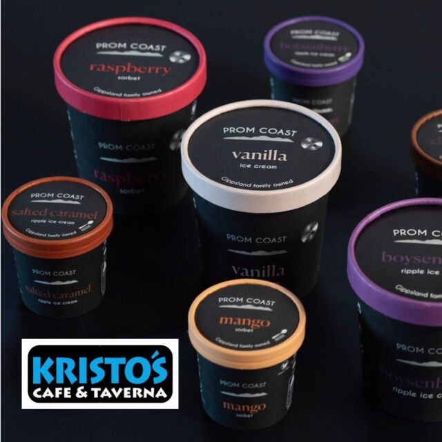 Our ice cream is now available at Kristos in Cowes. They’re located on the Esplanade and have a great range of charcoal grilled food too. @promcoasticecream @kristoscowes #cowes #phillipisland #charcoalgrill #takeawyfoodcowes #icecream #sorbet #localicecream